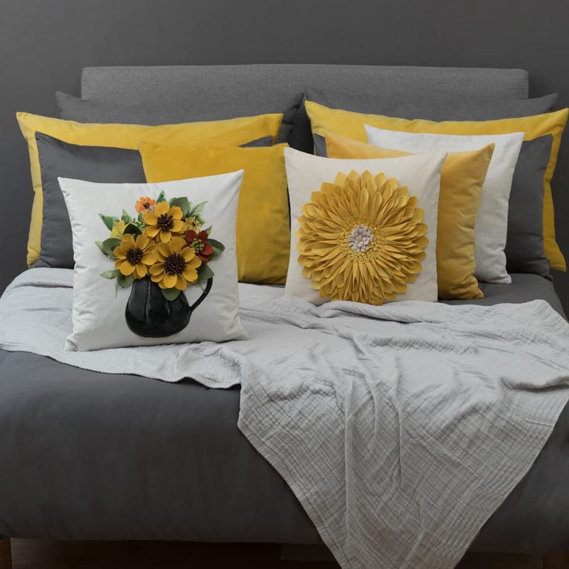 OiseauVoler 3D Sunflowers Handmade Throw Pillow Covers Decorative Pillowcases Cushion Covers for Bed Living Room Farmhouse Decor Yellow 18x18 Inches - Image 2